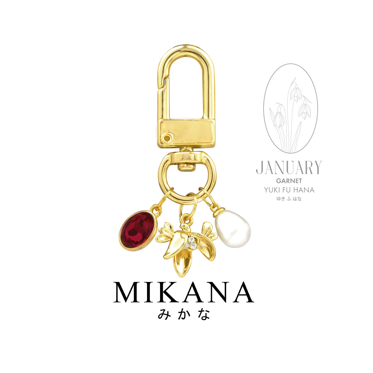Birth Flower Snowdrop Garnet Wallet Charm