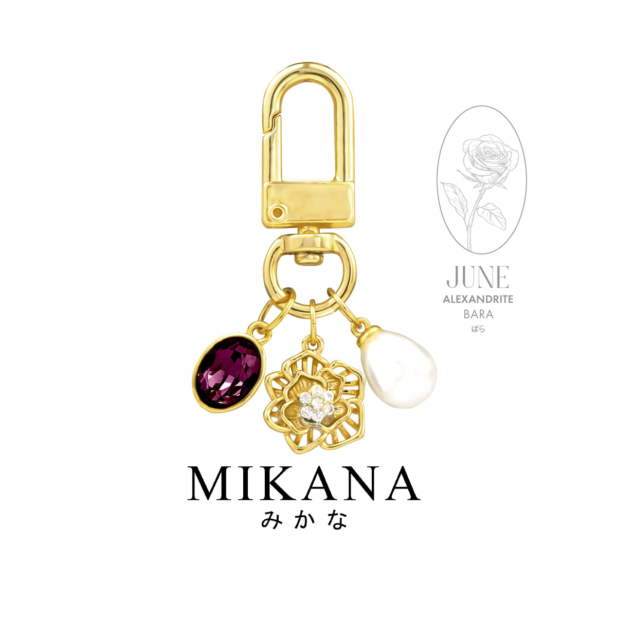 Birth Flower Rose Alexandrite Wallet Charm
