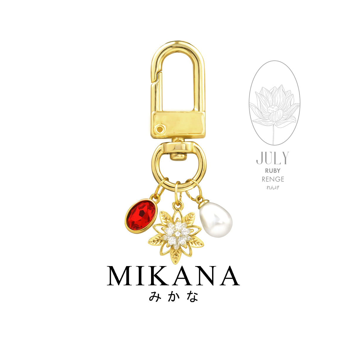 Birth Flower Lotus Ruby Wallet Charm