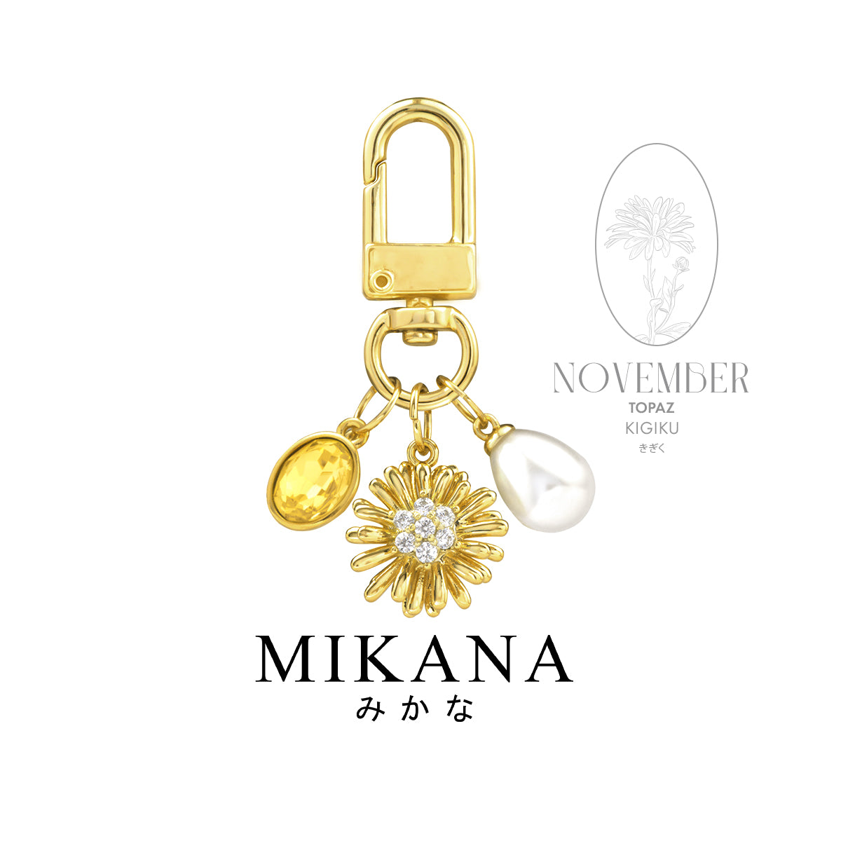 Birth Flower Chrysanthemum Topaz Wallet Charm